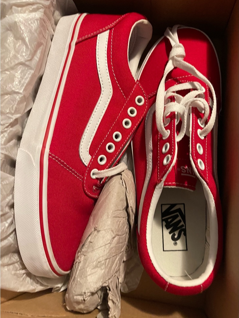 Vans Red and White Canvas Low-Top Sneakers